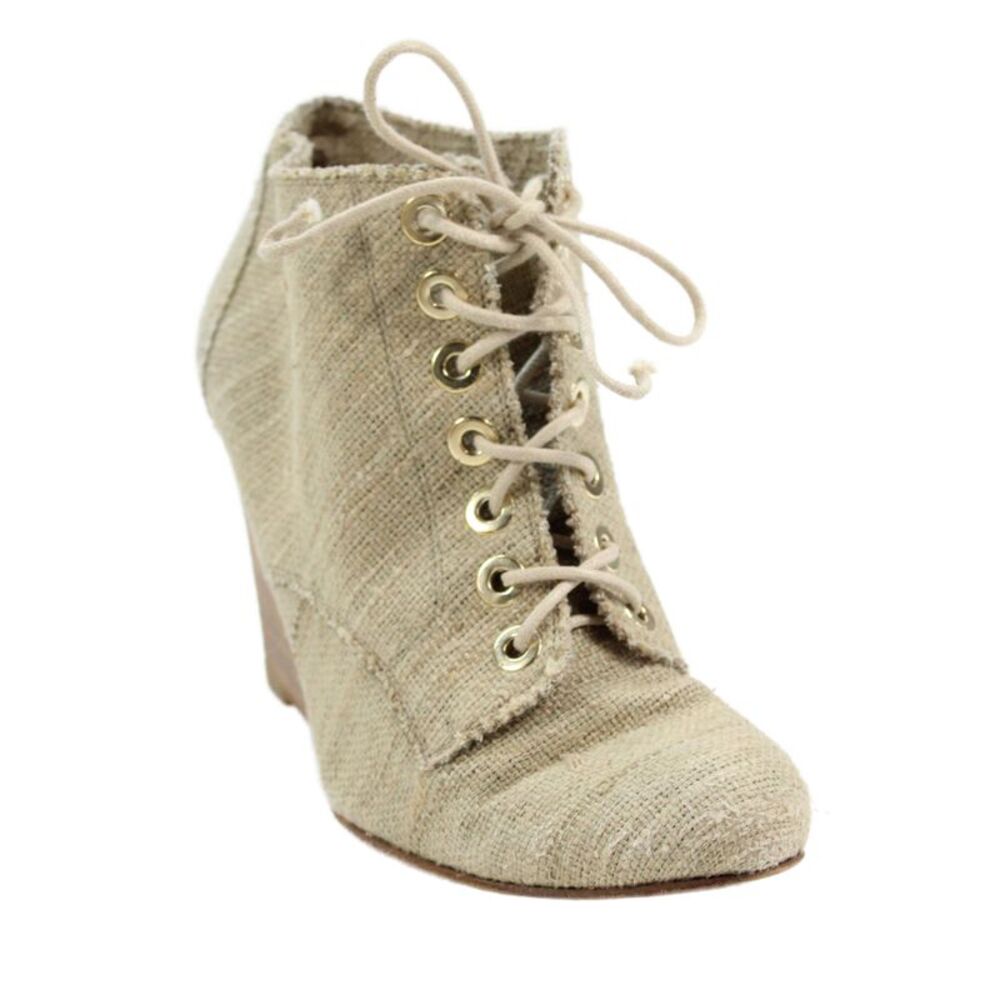 Stuart Weitzman Womens Linen Natural Woven Lack Up Wedge Booties Tan Size 8